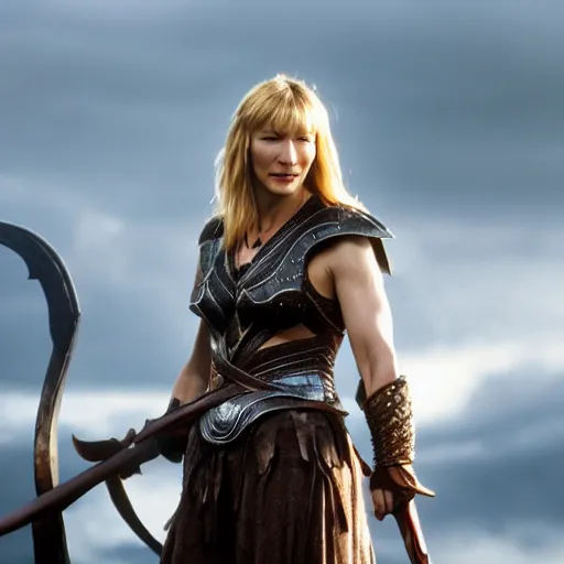 Image similar to cate blanchett as xena warrior princess, movie still, 4k