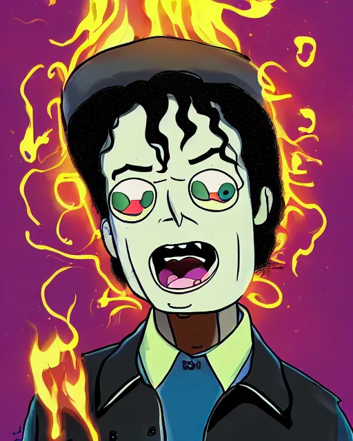 Image similar to portrait of michael jackson in the style of justin roiland. cinematic lighting. style of rick & morty. photographic, photography. by justin roiland