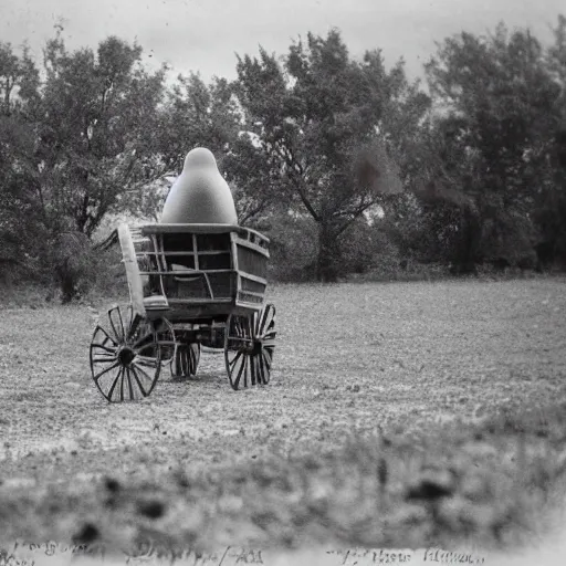 Image similar to an alien riding a wagon in a farm near dikanka, top secret style photo,