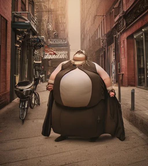 Prompt: portrait of a steampunk fat woman, volumetric lighting, cinematic,4k,35mm,street photo, epic