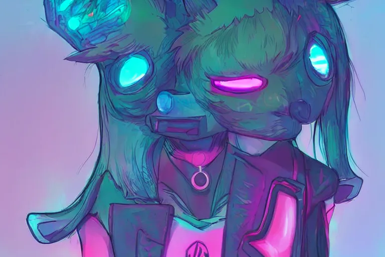 Image similar to a cyberpunk anthropomorphic fox with a fluffy tail, comic art, trending on furaffinity, cartoon, kawaii, backlighting, furry art!!!, neon, concept art