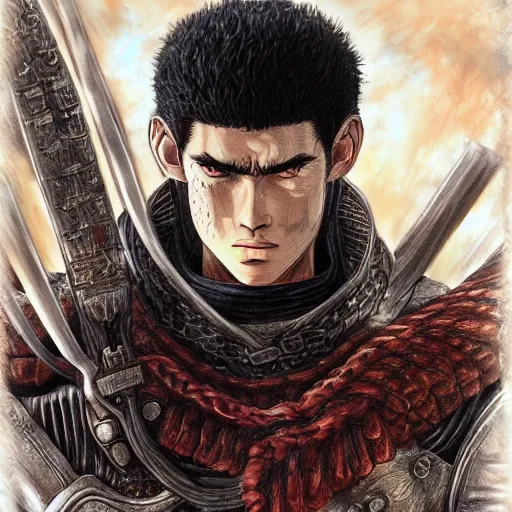 Prompt: portrait of guts from berserk extremely detailed, made by wlop and maxwell boas