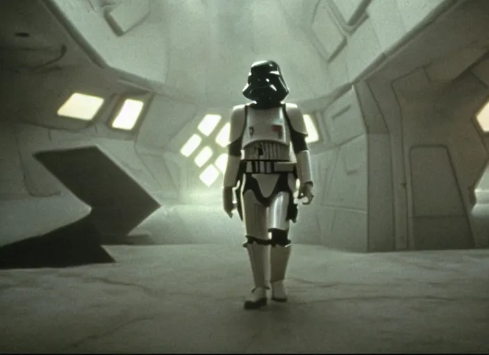 Image similar to screenshot from the iconic scene from the lost star wars 1980s film directed by David Lynch, cinematic lighting, unsettling set design with extreme detail, moody cinematography, with anamorphic lenses, crisp, detailed, 4k image