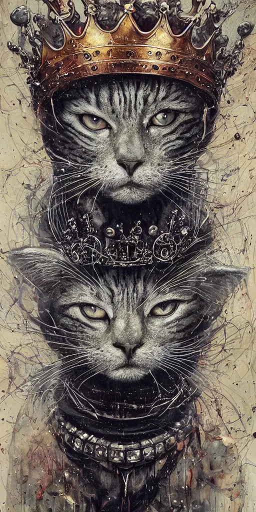 Image similar to a humanoid king old cat with a crown, Atmospheric beautiful by Stanley Artgerm, Tom Bagshaw, Arthur Adams, Carne Griffiths, trending on Deviant Art, street art, chillwave, maximalist, full of color, glittering, 8k, hd