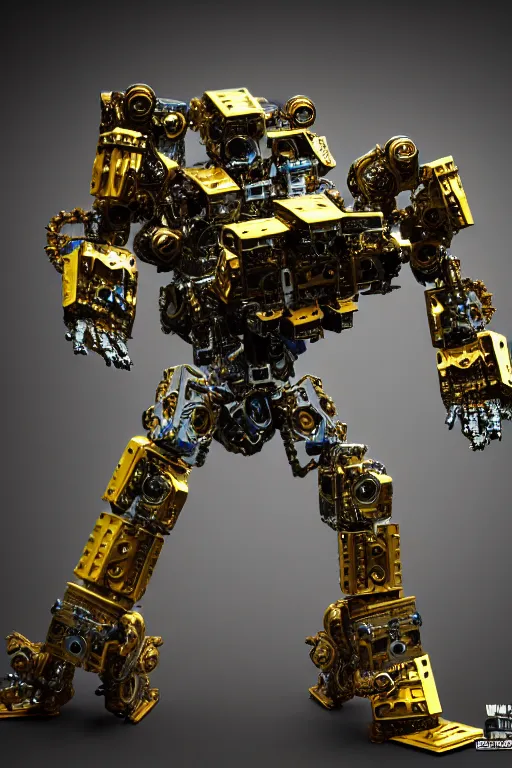 Image similar to a intricate ornate boxing humanoid mecha, punk, by war robots, real steel ( 2 0 1 1 ), westworld and pacific rim movie and ps 5 game machine warrior 5, cryengine, frostbite 3 engine, blue and yellow scheme, sharp focus, 8 k, high definition, insanely detailed, soft lighting, smooth face