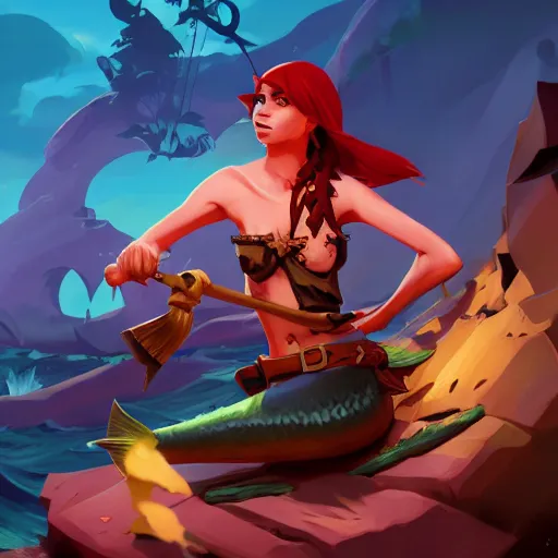 Image similar to jack the pirate mermaid on sea of thieves game avatar hero, behance hd by jesper ejsing, by rhads, makoto shinkai and lois van baarle, ilya kuvshinov, rossdraws global illumination