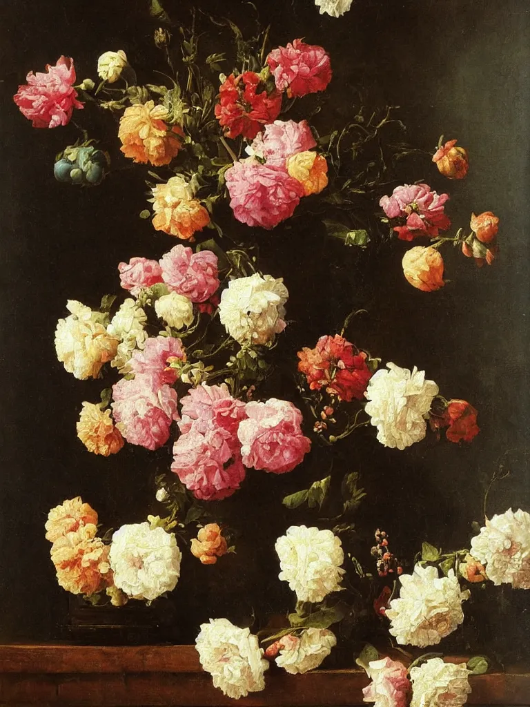 Prompt: painting, Dutch style, old masters, still life with flowers,