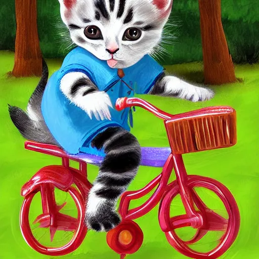 Prompt: kitten riding a bike, digital ART