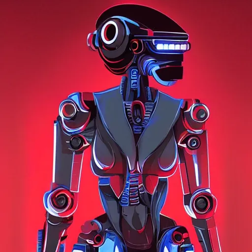 Image similar to Red cyberpunk robot concept art from the latest release of the cyberpunk video game series. This amazing side profile illustration captures the very essence of what AAA games have to offer