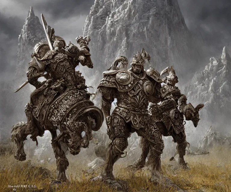 Image similar to trailcam footage grotesque horrific stylistic vray 3 d render of silver ornate armor slim bodybuilder handsome warriors in battle, mountains and giant gothic abbeys, hyperrealism, fine detail, 8 k, artsation contest winner, cgsociety, fantasy art, cryengine, brush strokes, oil canvas by mandy jurgens and michael whelan