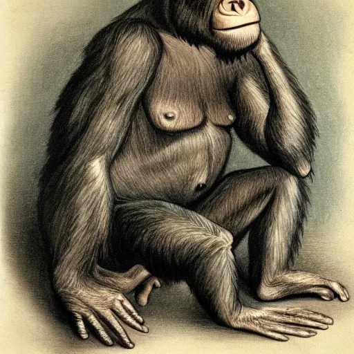 Image similar to darwin drawn like an ape