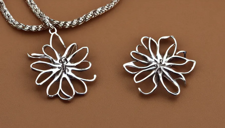 Image similar to metal pendant of the shape of a melted flower, high quality, high detail