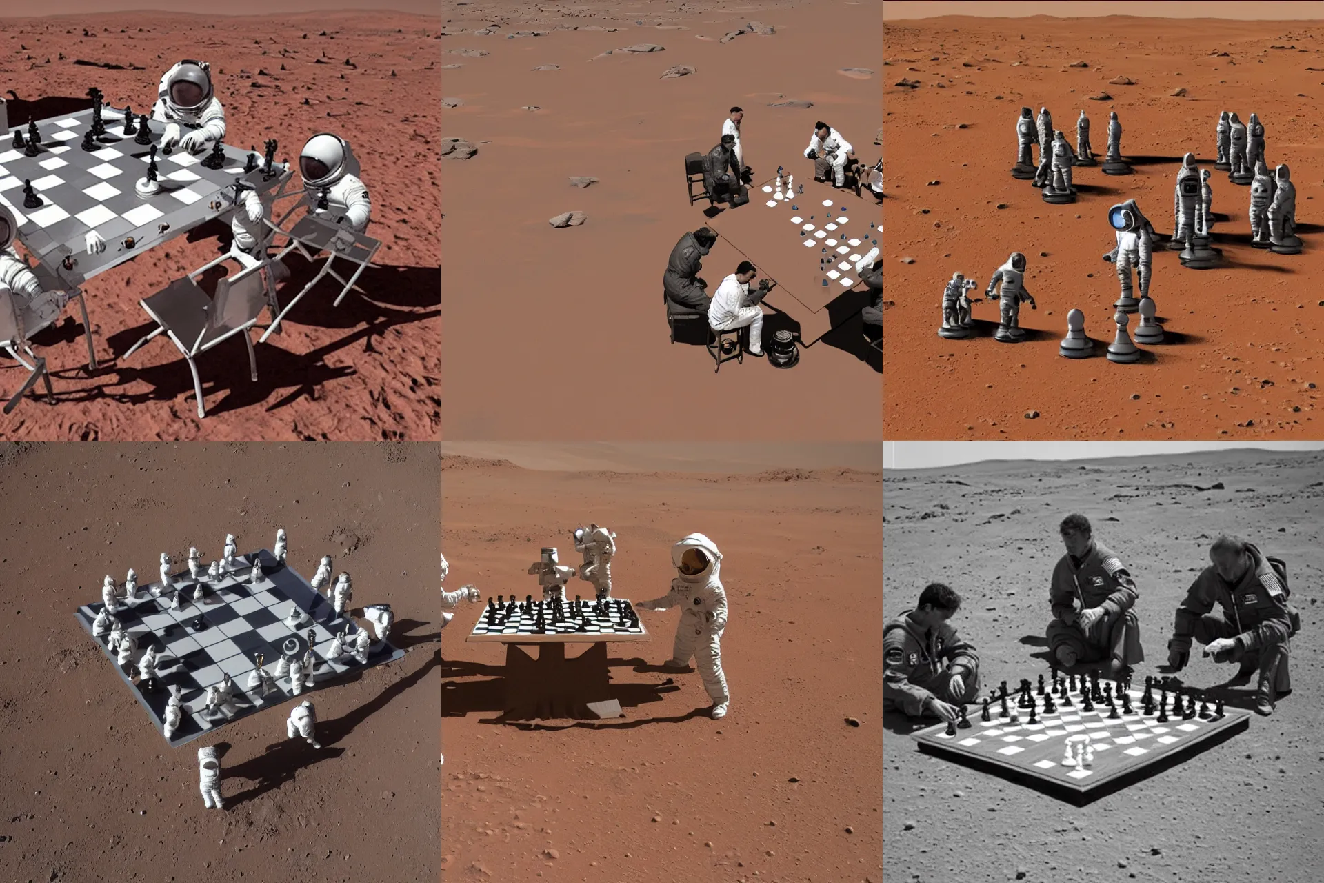 Prompt: astronauts playing chess on the surface of Mars