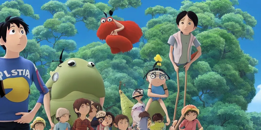 Image similar to a still from the Pixar and Studio Ghibli movie collaboration