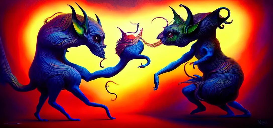 Image similar to strange mythical beasts of whimsy, surreal dark uncanny painting by ronny khalil