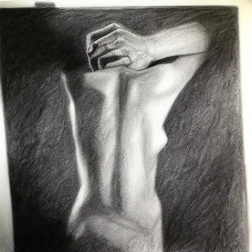 Image similar to falling into madness, charcoal drawing, sketch