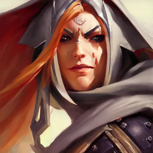 Image similar to greg manchess portrait painting of sylvanas as overwatch character, medium shot, asymmetrical, profile picture, organic painting, sunny day, matte painting, bold shapes, hard edges, street art, trending on artstation, by huang guangjian and gil elvgren and sachin teng