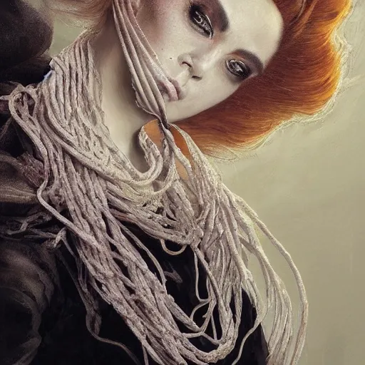 Image similar to portrait of a Shibari rope wrapped face and neck, headshot, insanely nice professional hair style, dramatic hair color, digital painting, of a old 18th century, Royal Emperor, amber jewels, baroque, ornate clothing, scifi, realistic, hyperdetailed, chiaroscuro, concept art, art by Franz Hals and Jon Foster and Ayami Kojima and Amano and Karol Bak,