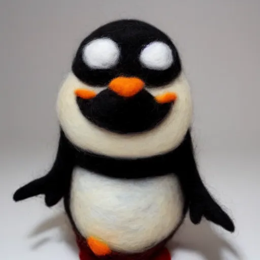 Image similar to a huge needle felted penguin, needle felting art.