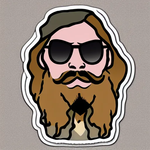 Prompt: sticker of a bearded hippie with sunglasses