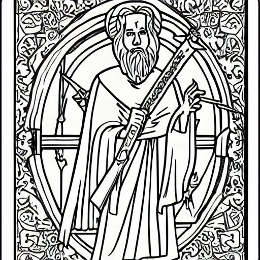 Image similar to coloring book sheet of a man in Biblical clothing holding a sword