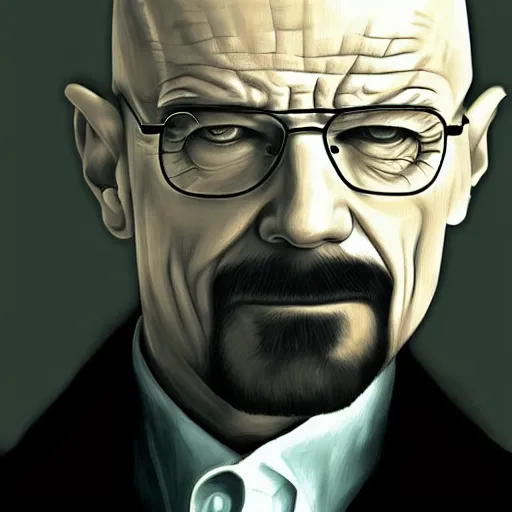 Image similar to walter white as a vampire, detailed digital art, painted by WLOP