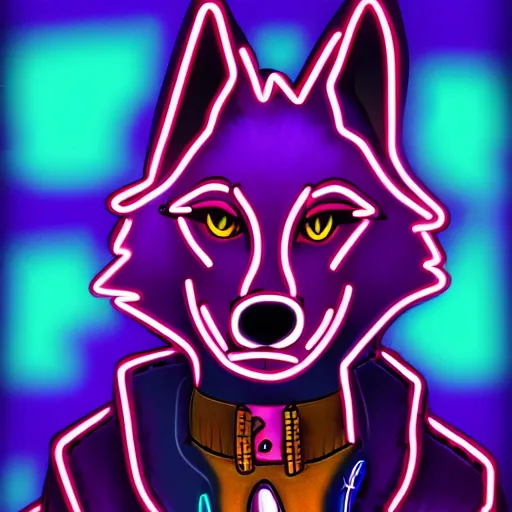 Prompt: beautiful furry art portrait commission of a androgynous furry anthro wolf fursona both wearing punk clothes in the streets of a cyberpunk city. neon signs.