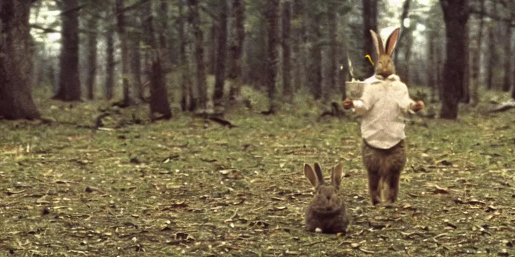 Image similar to a rabbit in the movie moonrise kingdom, screenshot