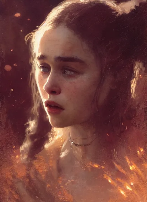 Image similar to young vampire emilia clarke, detailed by gaston bussiere, bayard wu, greg rutkowski, maxim verehin, greg rutkowski, masterpiece, sharp focus, cinematic lightning