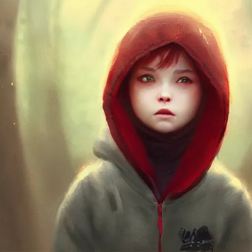 Image similar to a tiny girl with short red hair wearing a hoodie, digital art, cute face, very beautiful face, pretty face, very detailed eyes, full body illustration, 8 k resolution, soft painting, by greg rutkowski, wlop, rossdraws,