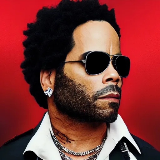 Image similar to lenny kravitz ( with accurate face ) as men in black agent fighting aliens, dynamic movie still, detailed 8 k photorealistic portrait, imdb poster style