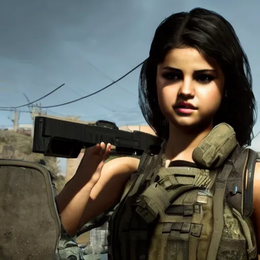 Prompt: Selena Gomez in Call of Duty, 4k