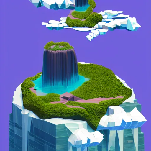 Prompt: new york as an island floating in the sky, low poly, isometric art, 3d art, waterfall, high detail, artstation, concept art, behance, ray tracing, smooth, sharp focus, ethereal lighting