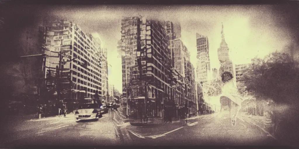 Image similar to polaroid of a dream street optical illusion double exposure high contrast