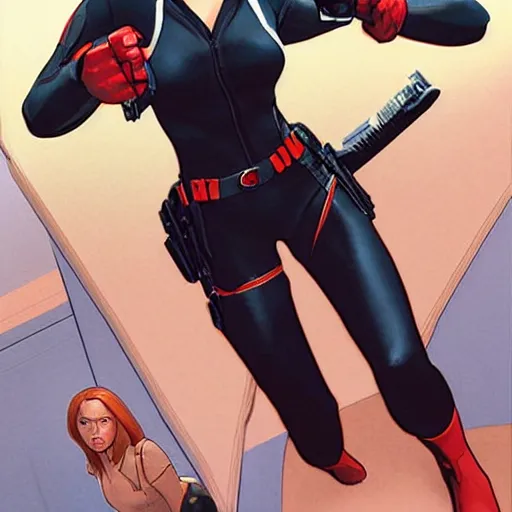 Prompt: gallery artwork by Phil noto of a hot black widow avenger comic book character