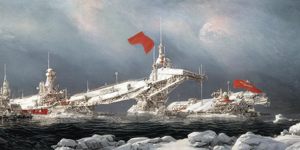 Prompt: soviet space station in the arctic by asher brown durand, tyler edlin, ivan shishkin,