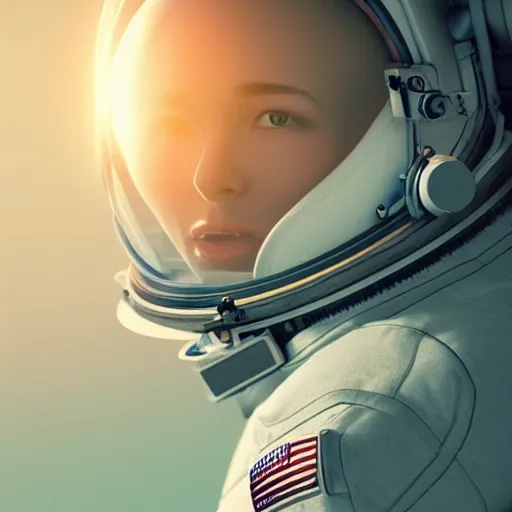 Image similar to a beautiful photo of an astronaut!, 1970', soft light, morning light, photorealistic, realistic, octane, 8k, cinematic shot