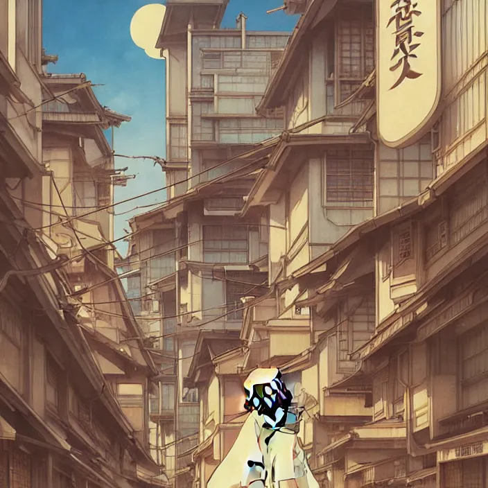 Image similar to japanese big city, summer, in the style of studio ghibli, j. c. leyendecker, greg rutkowski, artem