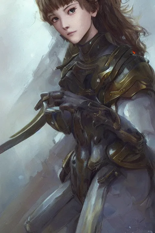 Prompt: a professional painting of a young Violet Evergarden, clothes in military armor, olive skin, long dark hair, beautiful bone structure, symmetrical facial features, intricate, elegant, digital painting, concept art, smooth, sharp focus, illustration, from StarCraft by Ruan Jia and Mandy Jurgens and Artgerm and William-Adolphe Bouguerea