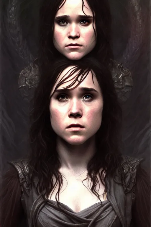 Image similar to ellen page as a dark sorceress, fantasy character portrait, ultra realistic, concept art, intricate details, highly detailed by james bama, william adolphe bouguereau and frank frazetta