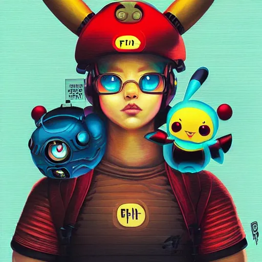 Prompt: lofi BioPunk Pokemon Pikachu portrait Pixar style by Tristan Eaton Stanley Artgerm and Tom Bagshaw,