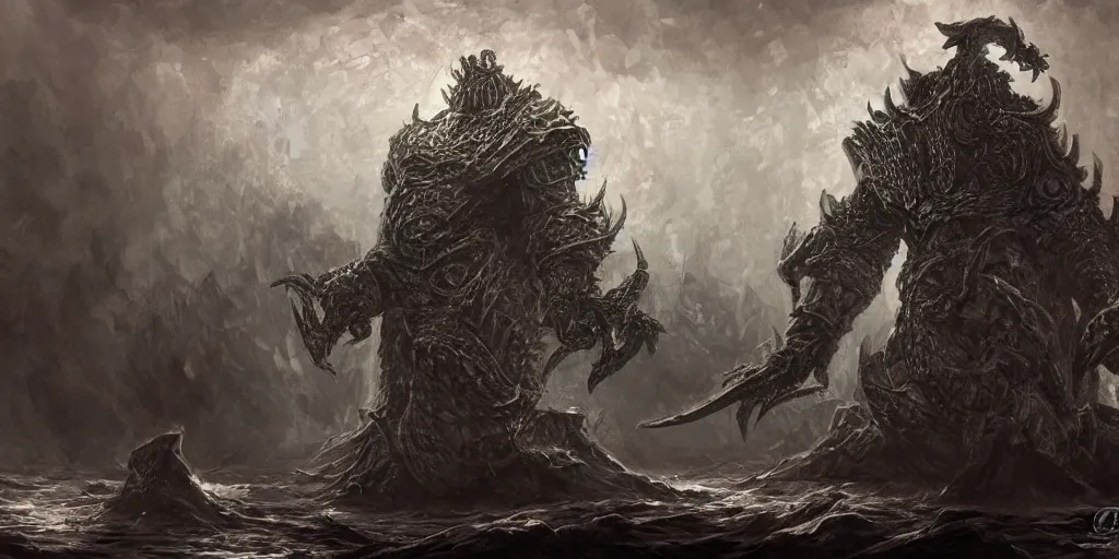 Prompt: a giant kraken as a dark souls final boss, concept art, digital painting, trending on arstation