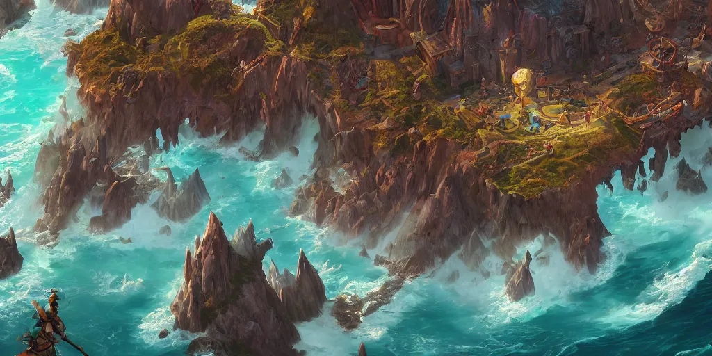 Image similar to Dungeons and dragons world map, there is a big interior sea in one of the two continents, mattepainting concept Blizzard pixar maya engine on stylized background splash comics global illumination lighting artstation lois van baarle, ilya kuvshinov, rossdraws