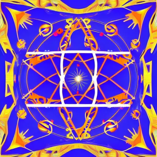 Prompt: a logo design based on hydrogen electron orbitals, radial symmetry, simplistic, orange and purple color scheme