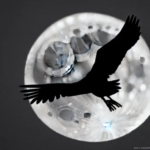 Image similar to a photo of a bird flying in front of a full moon