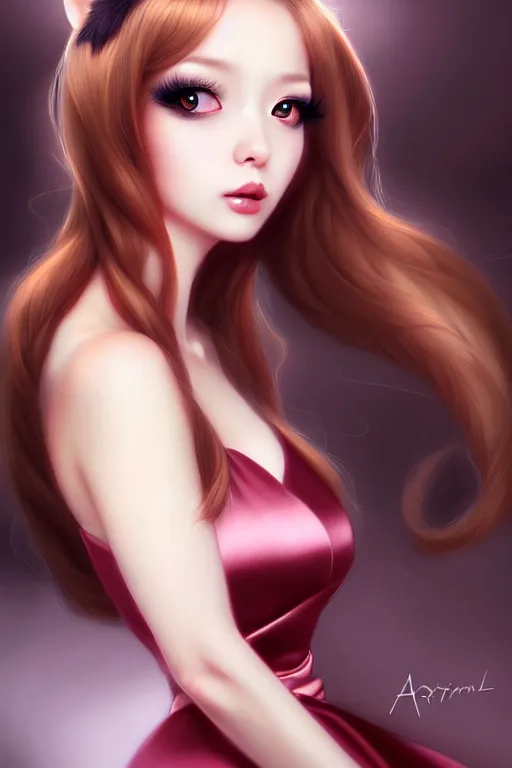 Image similar to Beautiful alluring Squirrel portrait in satin dress by Artgerm and WLOP, Pixiv