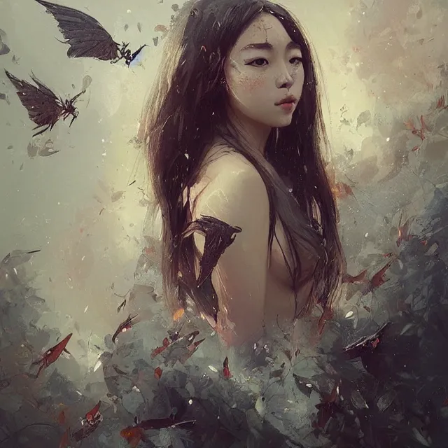 Image similar to very beauty girl asian, wings, hyper detailed, insane details, intricate, elite, elegant, luxury, by ismail inceoglu dragan bibin hans thoma greg rutkowski alexandros pyromallis rene maritte illustrated, perfect face, fine details, realistic shaded, fine - face, pretty face