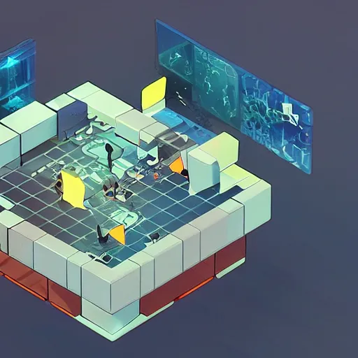 Prompt: isometric treasure chest, futuristic, mirror's edge + nier automata