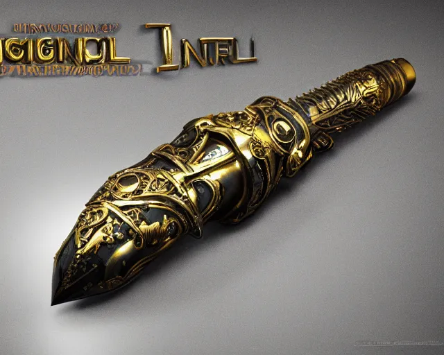 Prompt: legendary glowing sword of cybernetic technology on a table, digital award winning artwork, intimate dark moody, intricate, long sharp black and iridescent blade, ornate spikes, colorful hilt, detailed realistic, raytraced blade, colored gems, golden pommel, trending on artstation and deviantart