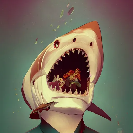 Prompt: shark with a cone on its head - ron cheng & alphonse mucha, highly detailed, digital painting, ray tracing, concept art, illustration, smooth sharp focus, intricate, symmetry, artstation,